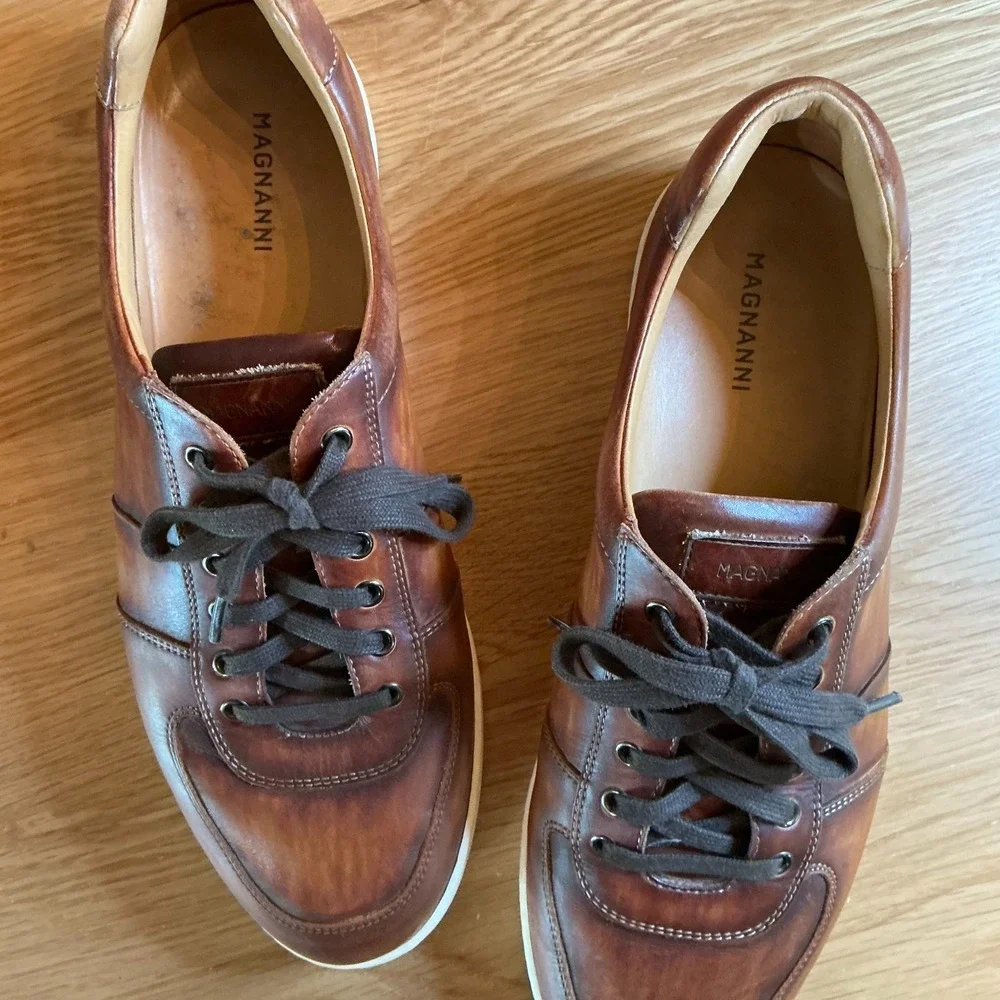 Magnanni 20841 Mens 11 Brown Burnished Leather Sneakers Lace Up Shoes Spain‎